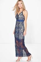 Boohoo Boutique Sarah Corded Lace Panelled Maxi Dress Navy