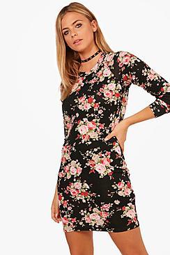 Boohoo Soph Floral Printed Brushed Knit Shift Dress