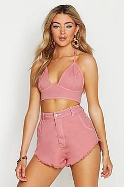 Boohoo Contrast Stitch Distressed Denim Short