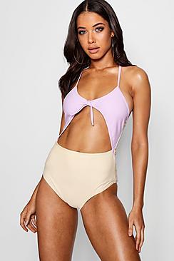 Boohoo Menorca Cut Out Contrast Swimsuit