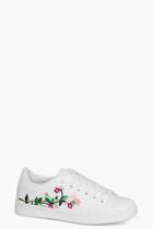 Boohoo Freya Floral Embroidered Trainer White