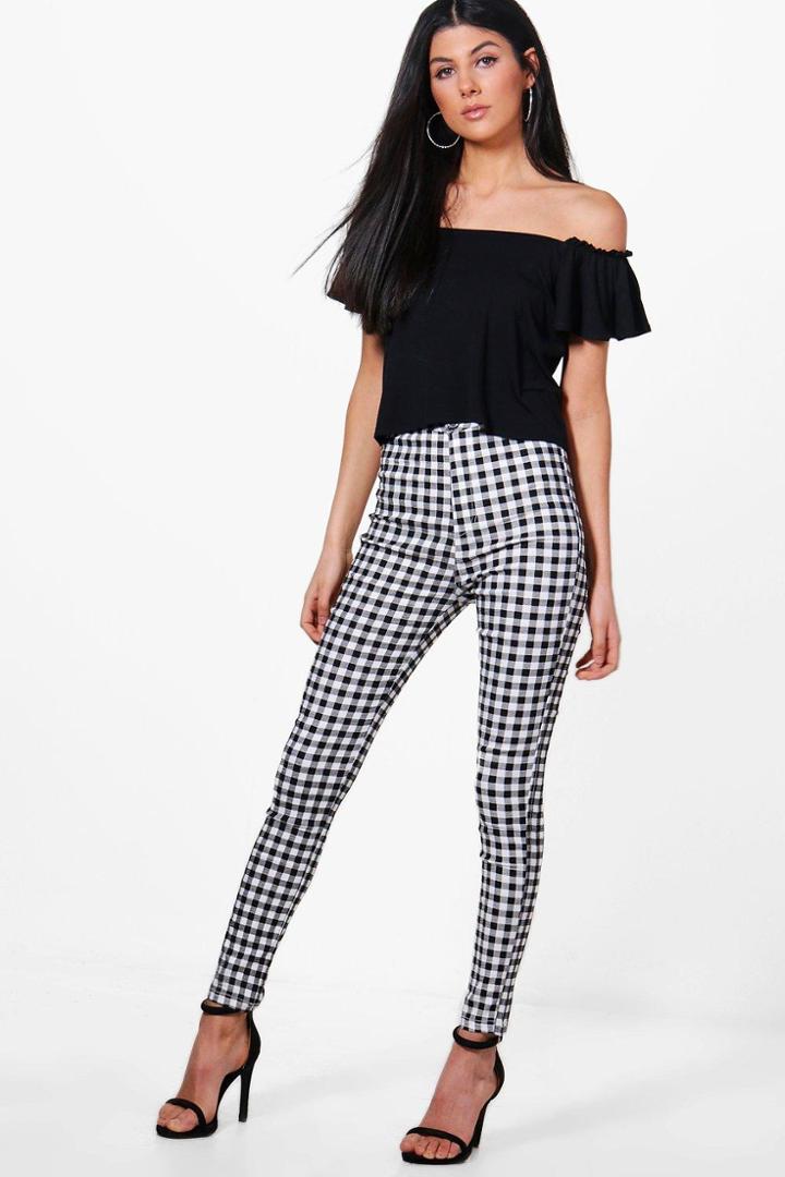 Boohoo Lara High Rise Gingham Tube Jeans Black