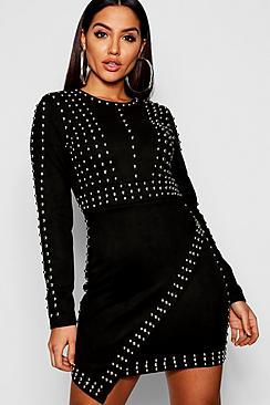 Boohoo Suedette Mini Stud Dress