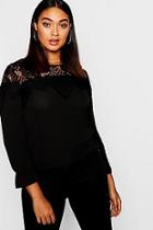 Boohoo Plus Long Sleeve Blouse With Lace Detail