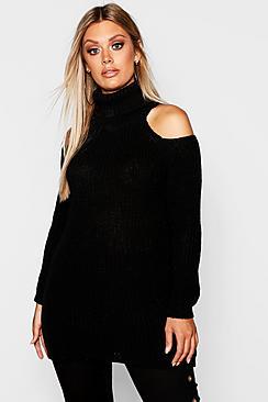 Boohoo Plus Roll Neck Open Shoulder Jumper