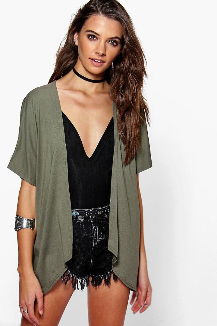 Boohoo Millie Jersey Kimono Khaki