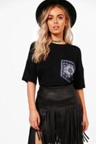 Boohoo Bella Bandanna Print Pocket T-shirt Black