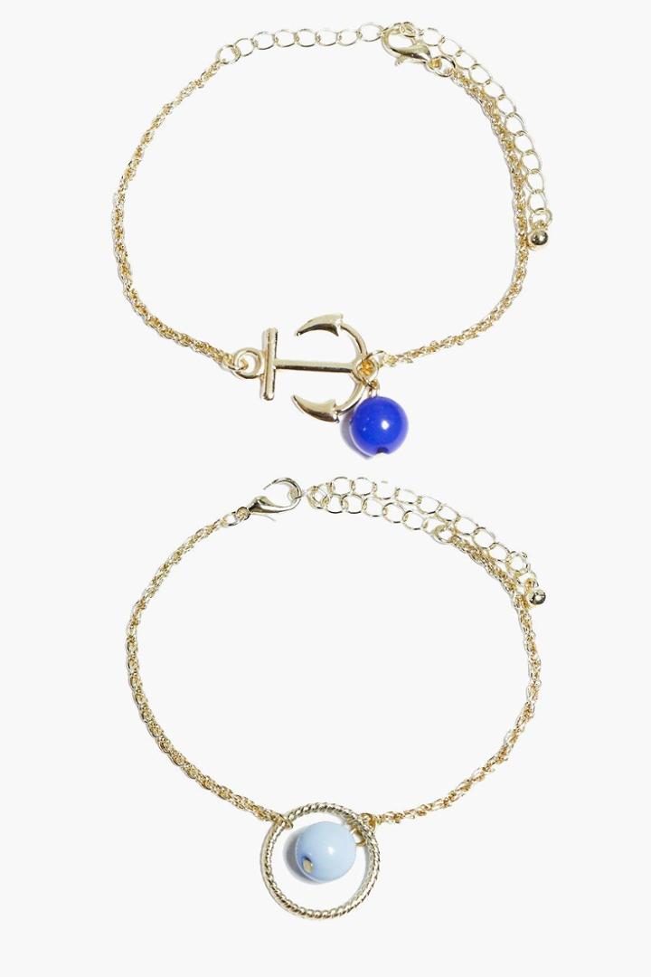 Boohoo Annabelle Anchor Pendant Fine Bracelet Pack Gold