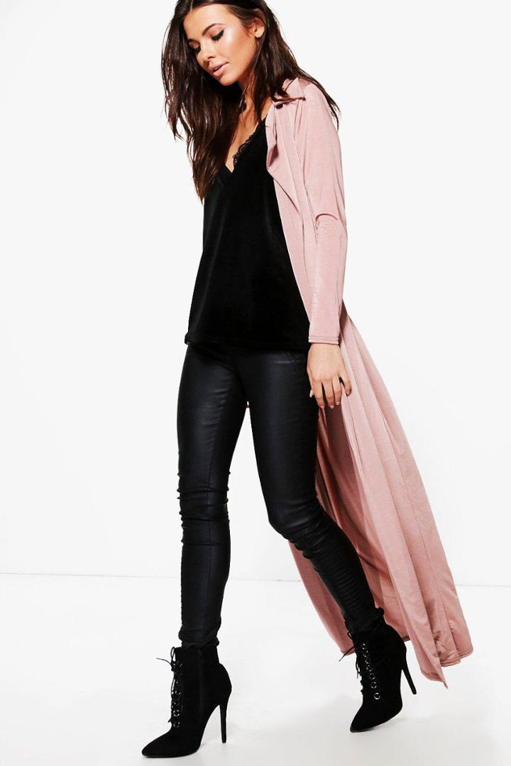 Boohoo Petite Lola Slinky Maxi Trench Mauve