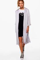 Boohoo Lydia Boutique Satin Wrap Over Duster Grey