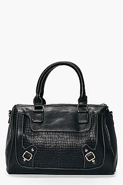 Boohoo Tia Structured Mock Croc Bowler Day Bag