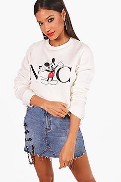 Boohoo Disney Mickey Nyc Sweatshirt