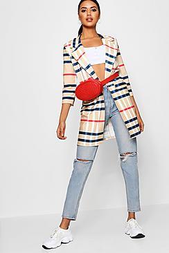 Boohoo Annie Coloured Check Pocket Duster Jacket