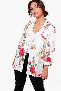 Boohoo Plus Billy Floral Print Blazer