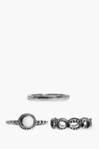 Boohoo Tilly Gem And White Stone Stack 3 Ring Pack Silver