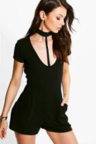 Boohoo Juliet Choker Detail Capped Sleeve Playsuit Black