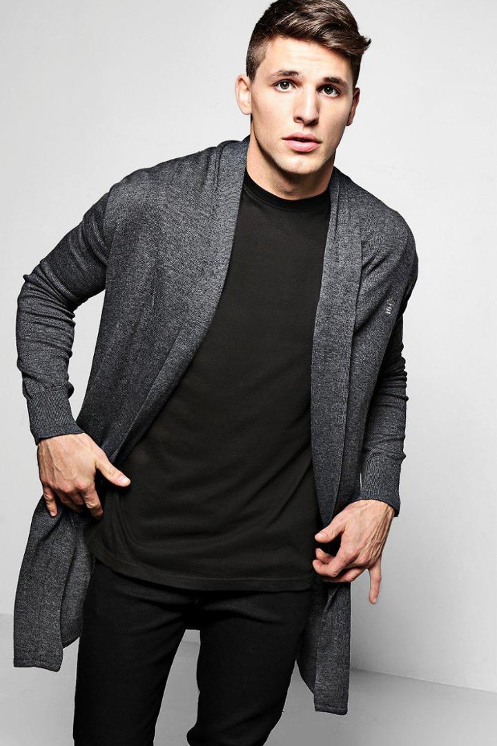 Boohoo Plain Charcoal Longline Fine Gauge Knitted Cardigan Charcoal