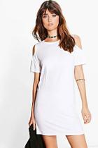 Boohoo Mia Ruffle Sleeve Cold Shoulder Dress