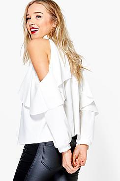 Boohoo Avery Cold Shoulder Scuba Crepe Top