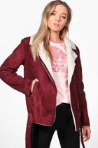 Boohoo Charlotte Faux Shearling Aviator Burgundy