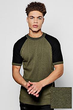 Boohoo Short Sleeve Crew Neck Knitted Raglan T Shirt