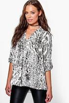 Boohoo Lacey Printed V Neck Top