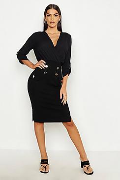 Boohoo Woven Mix Button Detail Wrap Dress