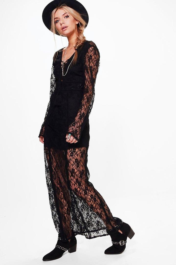 Boohoo Boutique Jodie Lace Tassle Detail Maxi Dress Black