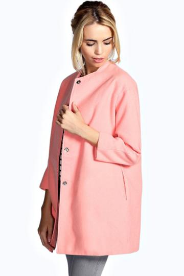 Boohoo Talica Collarless Wool Look Coat - Coral