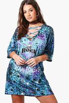 Boohoo Plus Bethany Tie Dye Lace Up T-shirt Dress