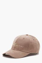 Boohoo Faux Suede 6 Panel Cap With Man Embroidery