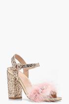 Boohoo Ava Glitter And Feather Detail Heels