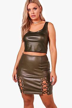 Boohoo Plus Pu Crop Top