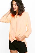 Boohoo Hannah Neck Tie Wrap Over Shirt Pink
