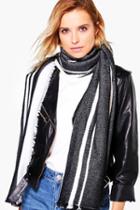 Boohoo Lydia Varied Stripe Wool Oversize Scarf Black