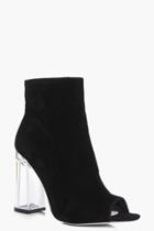 Boohoo Emilia Clear Peeptoe Shoe Boot Black