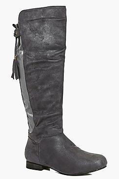 Boohoo Heidi Flat Tassel Tie Knee Boot