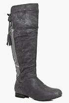 Boohoo Heidi Flat Tassel Tie Knee Boot