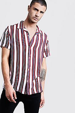 Boohoo Short Sleeve Stripe Revere Viscose Shirt