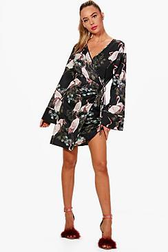 Boohoo Laya Oriental Kimono Midi Shift Dress