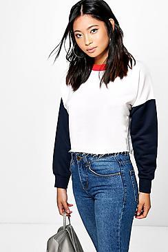 Boohoo Petite Olivia Block Crop Sweat