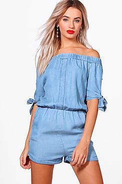 Boohoo Ashleigh Tie Shoulder Playsuit