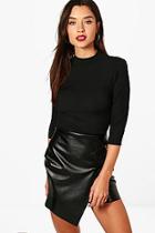 Boohoo Becca Ribbed Half Sleeve Roll Neck Top