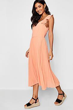 Boohoo Boutqiue Liz Ruffle Pleated Midi Skater Dress