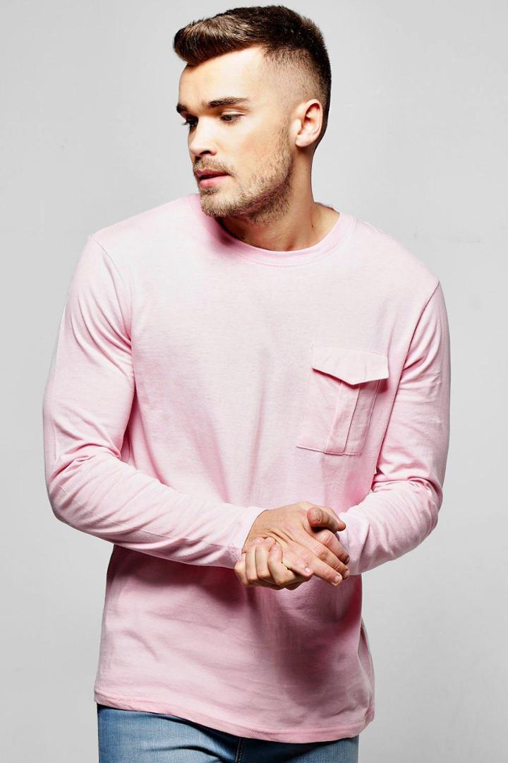 Boohoo Long Sleeve Military Pocket T Shirt Pink
