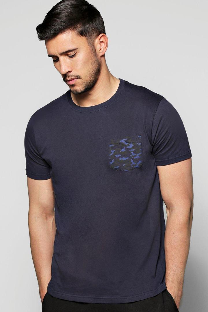 Boohoo Camo Pocket T-shirt Navy