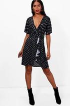 Boohoo Josie Polka Dot Ruffle Tea Dress
