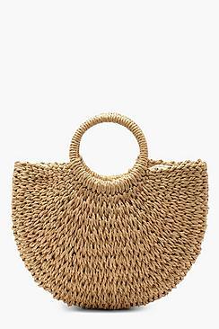 Boohoo Circle Handle Straw Bag - Small
