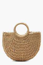 Boohoo Circle Handle Straw Bag - Small