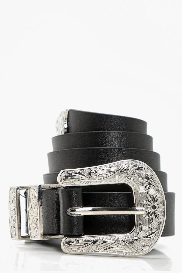 Boohoo Adira Single Buckle Western Belt Black